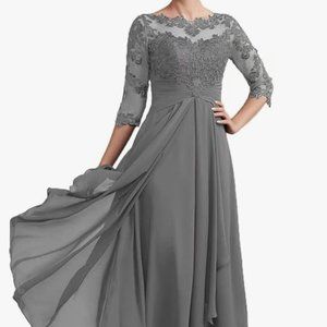 Women Long Floral Lace Chiffon Mother of the Bride Dress